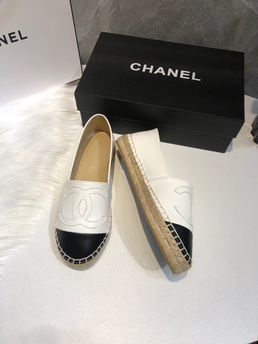 Alternative view of Chanel CC Embroidered Espadrille Leather Black Cap Toe Flats White