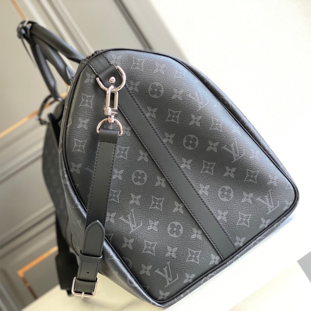 Louis Vuitton Keepall Bandoulière 50 Monogram Eclipse Boston Travel Bag Black 50cm M14202 - Image 3