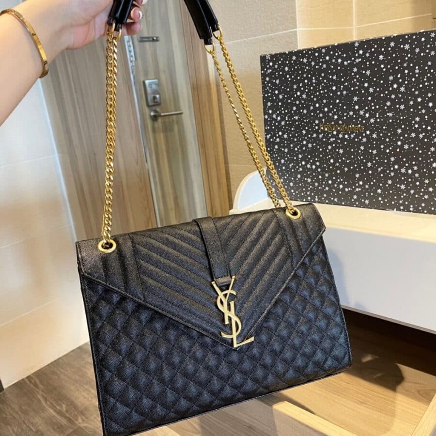 Alternative view of Saint Laurent Envelope Large Mix Matelassé Shoulder Bag Black 31cm 600166BOW911000