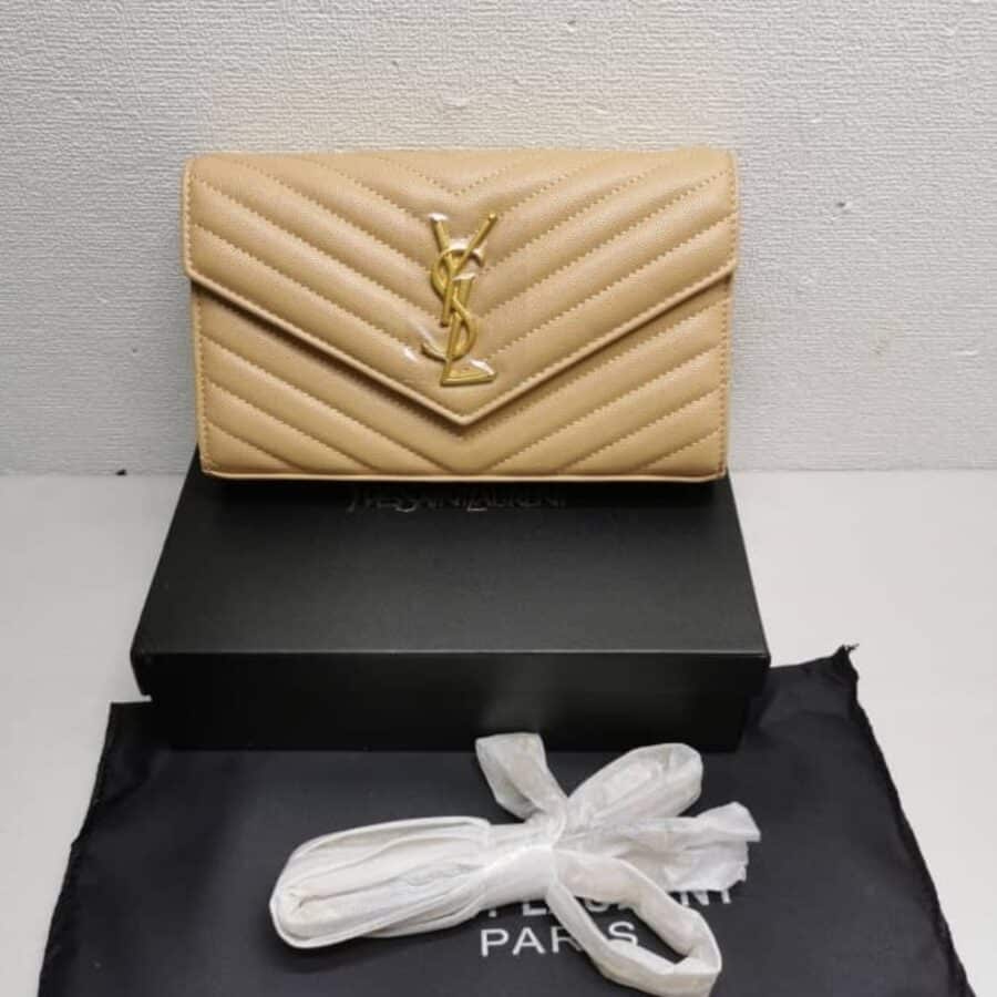 Alternative view of Saint Laurent Classic Cassandre Grain De Poudre Chain Wallet Beige 22cm 377828BOW012721