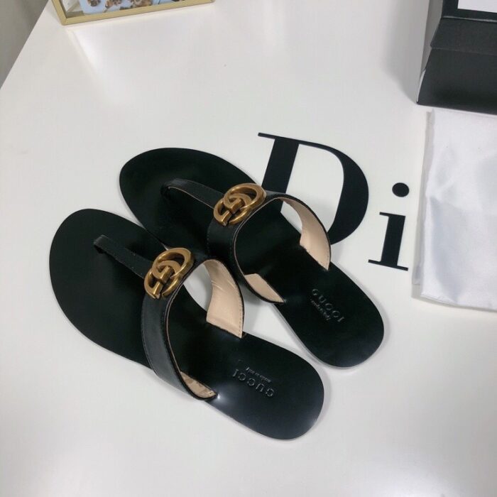 Alternative view of Gucci Double G Thong Leather Black ‎497444 A3N00 1000