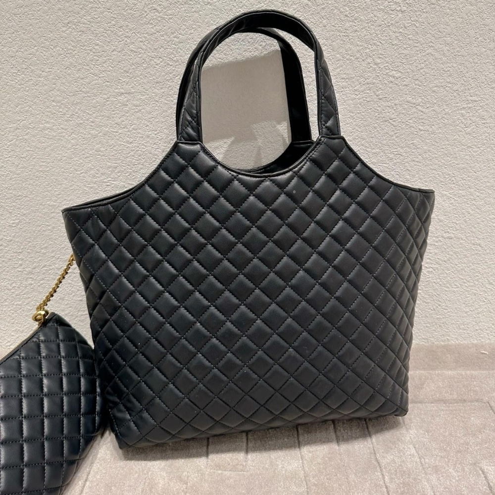 Saint Laurent Icare Shopping Bag In Quilted Gold Hardware Black 40Cm - Image 5