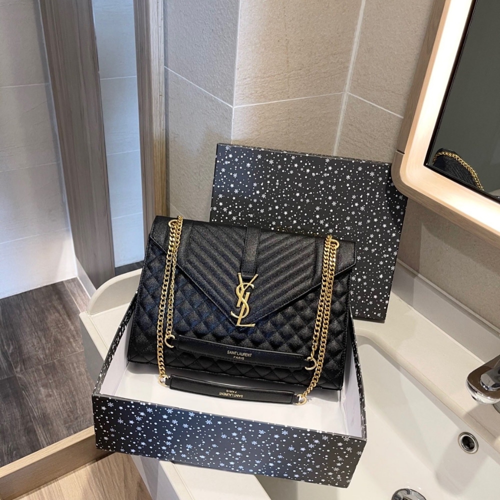 Saint Laurent Envelope Large Mix Matelassé Shoulder Bag Black 31cm 600166BOW911000 - Image 5