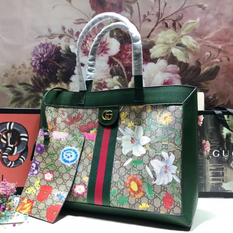 Alternative view of Gucci Ophidia GG Flora Medium Tote Bag Dark Green 44Cm 547947 HWHAE 8709