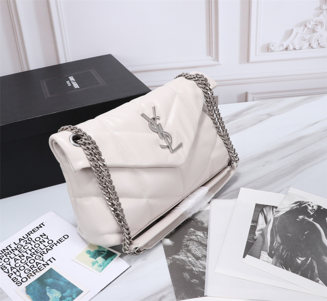 Saint Laurent Puffer Small In White Leather Silver Hardware 29cm - Image 3