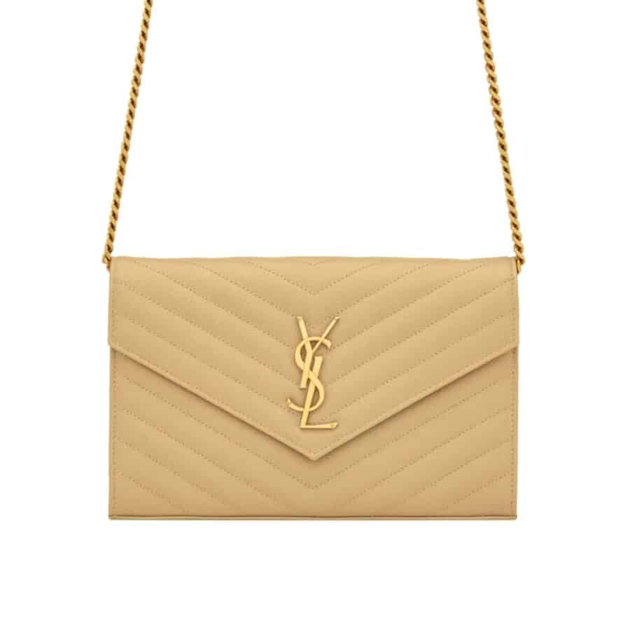 Saint Laurent Classic Cassandre Grain De Poudre Chain Wallet Beige 22cm 377828BOW012721