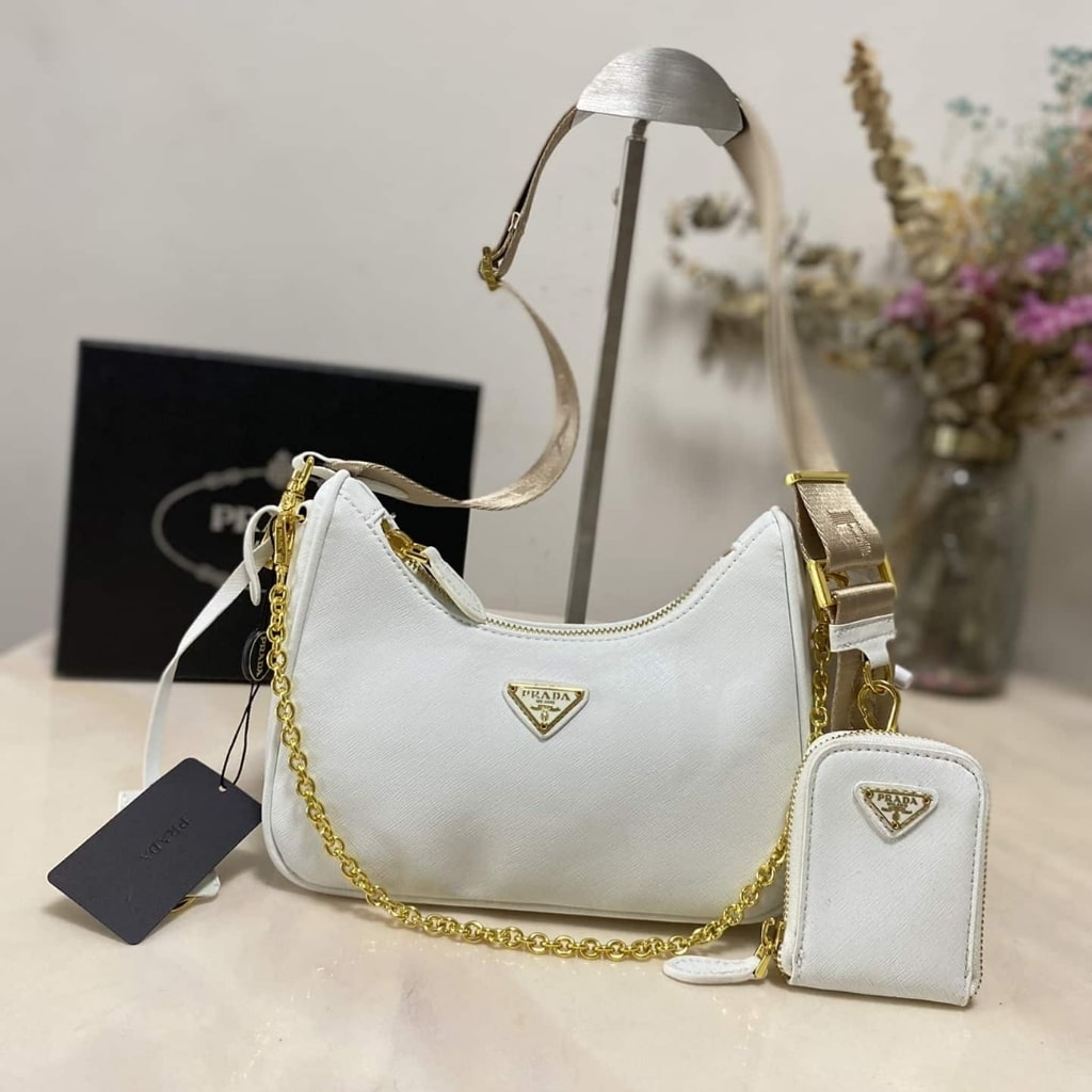 Prada Re Edition 2005 Saffiano Leather Bag White 22cm 1BH204 NZV F02EN V V2M - Image 2