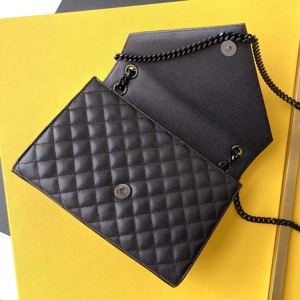 Saint Laurent Envelope Medium In Quilted Grain De Poudre Embossed Leather Black Noir 24cm 600185BOW981000 - Image 9