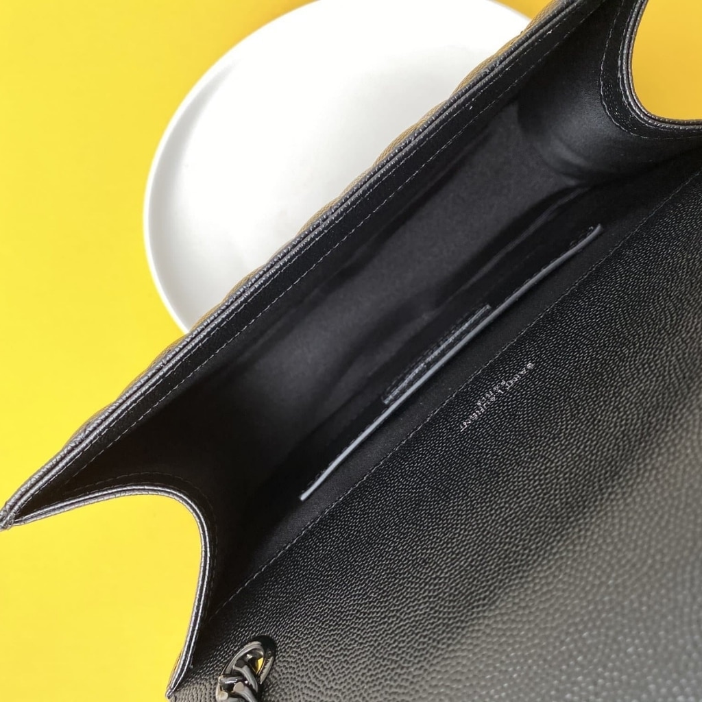 Saint Laurent Envelope Medium In Quilted Grain De Poudre Embossed Leather Black Noir 24cm 600185BOW981000 - Image 10