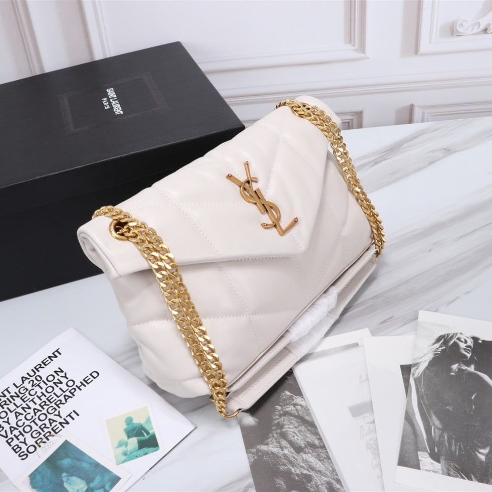 Saint Laurent Puffer Small In Leather Gold Hardware White 29Cm 5774761EL079207 - Image 4