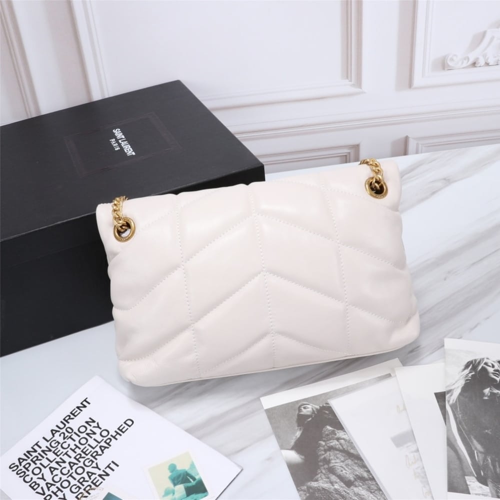Saint Laurent Puffer Small In Leather Gold Hardware White 29Cm 5774761EL079207 - Image 7