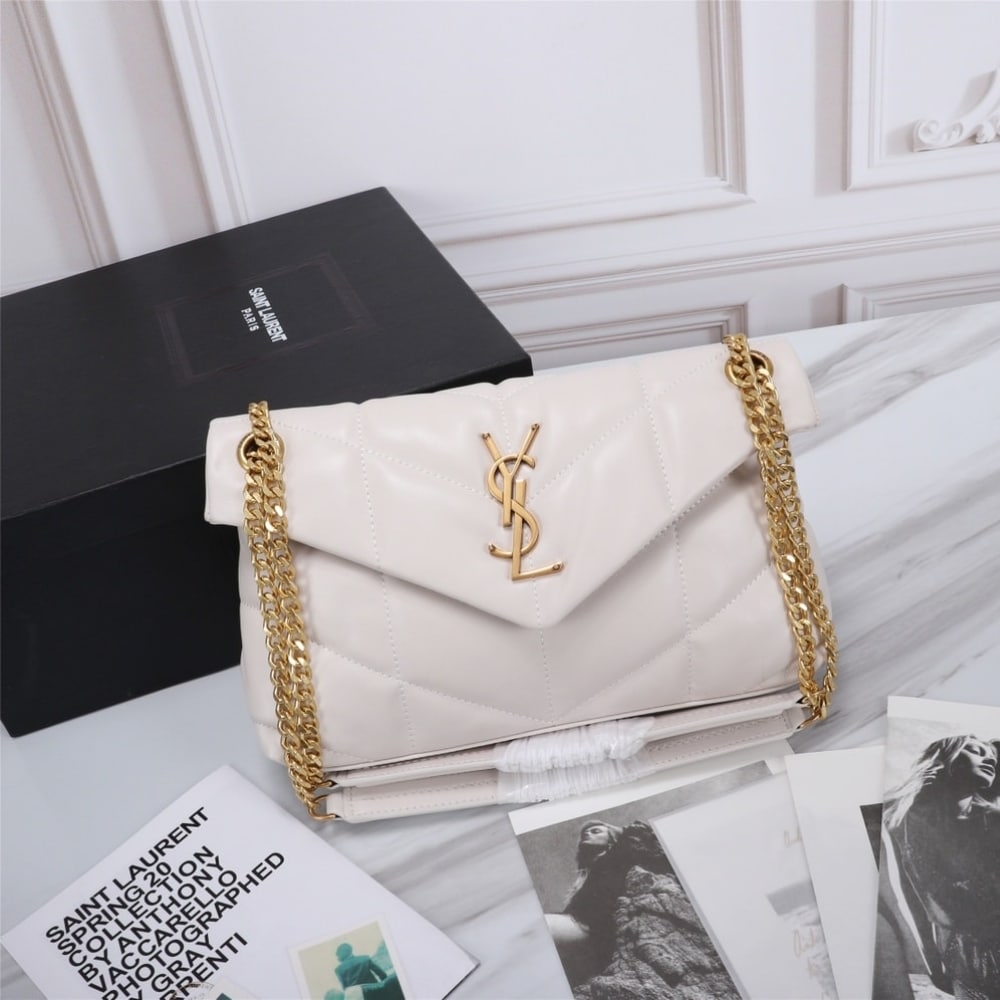 Saint Laurent Puffer Small In Leather Gold Hardware White 29Cm 5774761EL079207 - Image 2