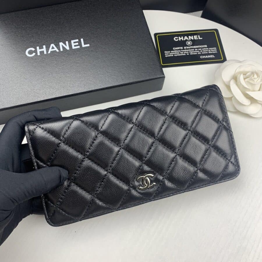Alternative view of Chanel Quilted Classic Long Flap Wallet With Silver Hardware Black 19Cm