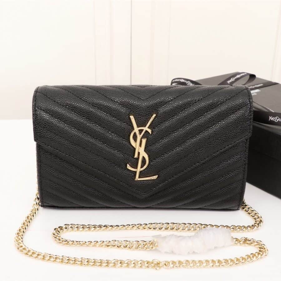 Alternative view of Saint Laurent Classic Cassandre Grain De Poudre Chain Wallet Black 22cm 377828BOW011000