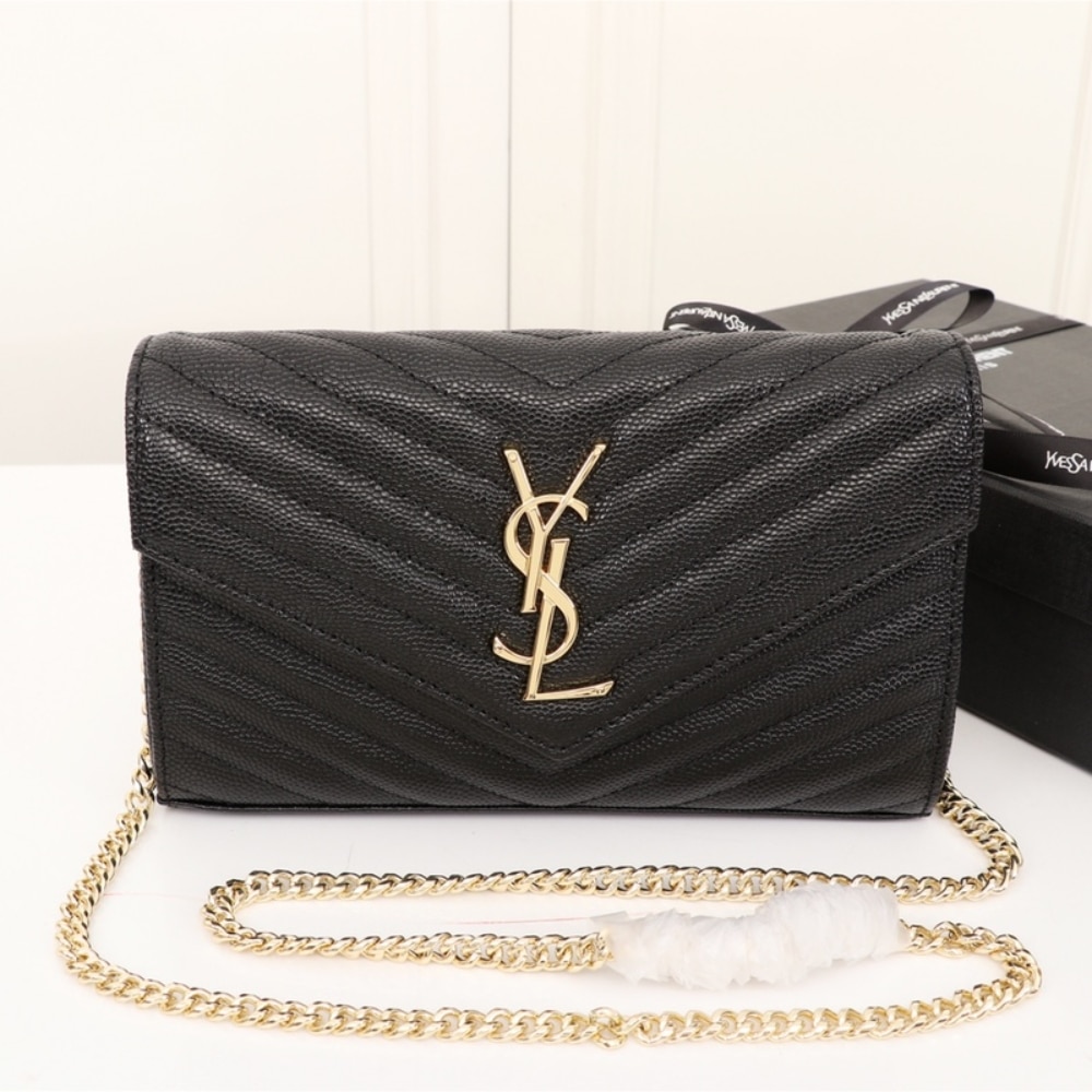 Saint Laurent Classic Cassandre Grain De Poudre Chain Wallet Black 22cm 377828BOW011000 - Image 2