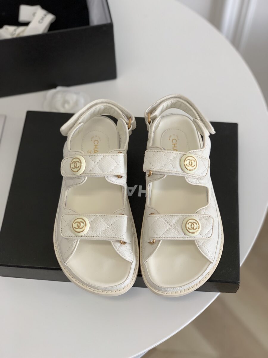 Alternative view of Chanel Cc Button Velcro White Sandals Grained Leather