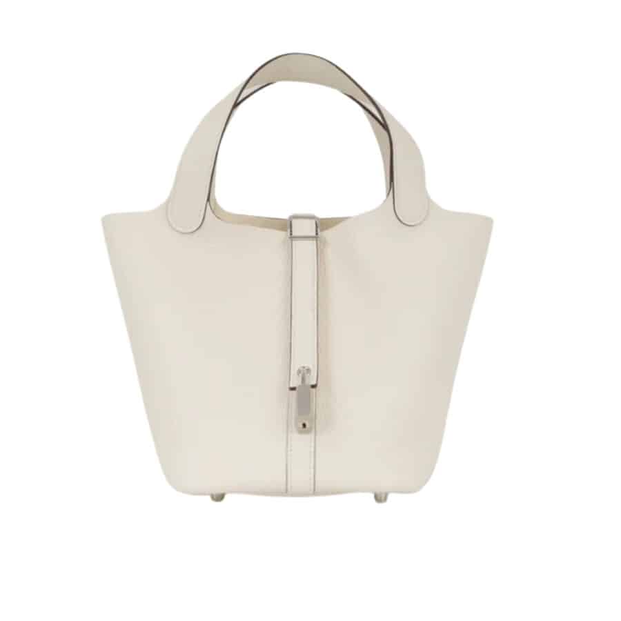 Hermes Picotin 18 Beton Clemence Silver Hardware White 18Cm