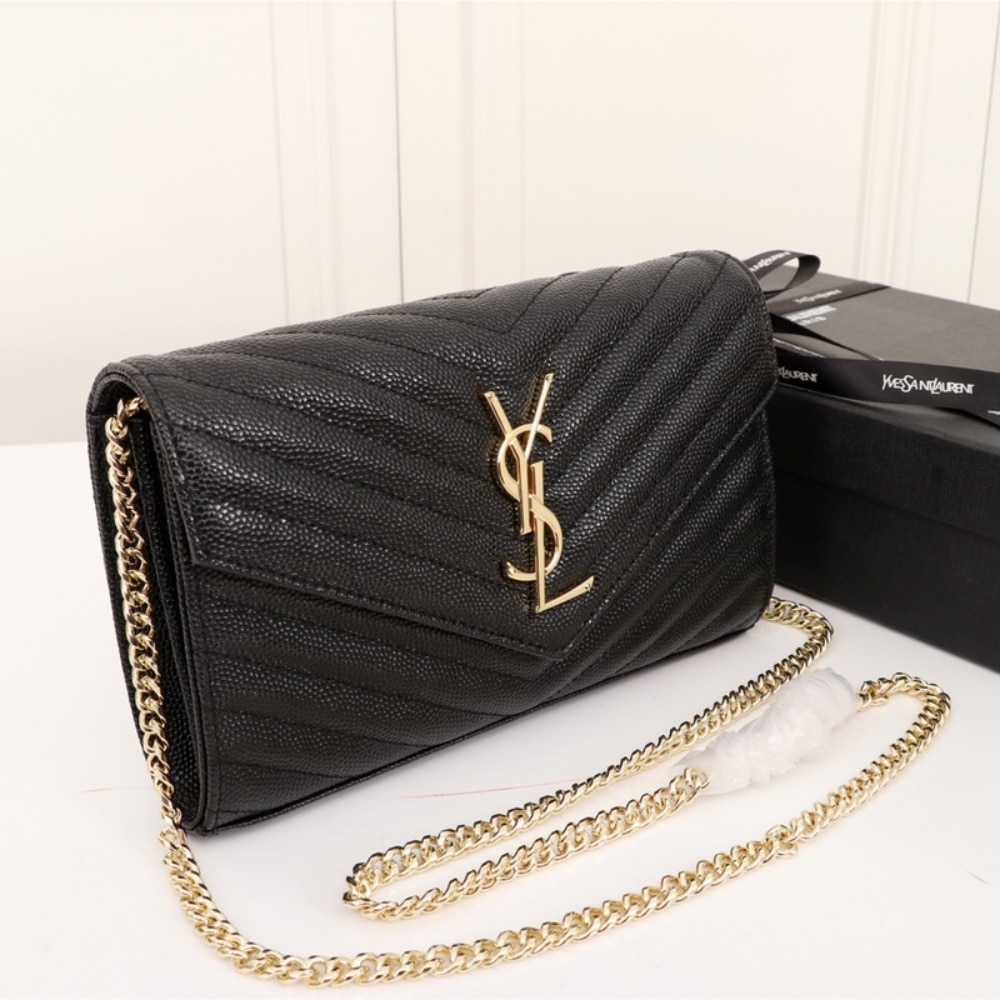 Saint Laurent Classic Cassandre Grain De Poudre Chain Wallet Black 22cm 377828BOW011000 - Image 3