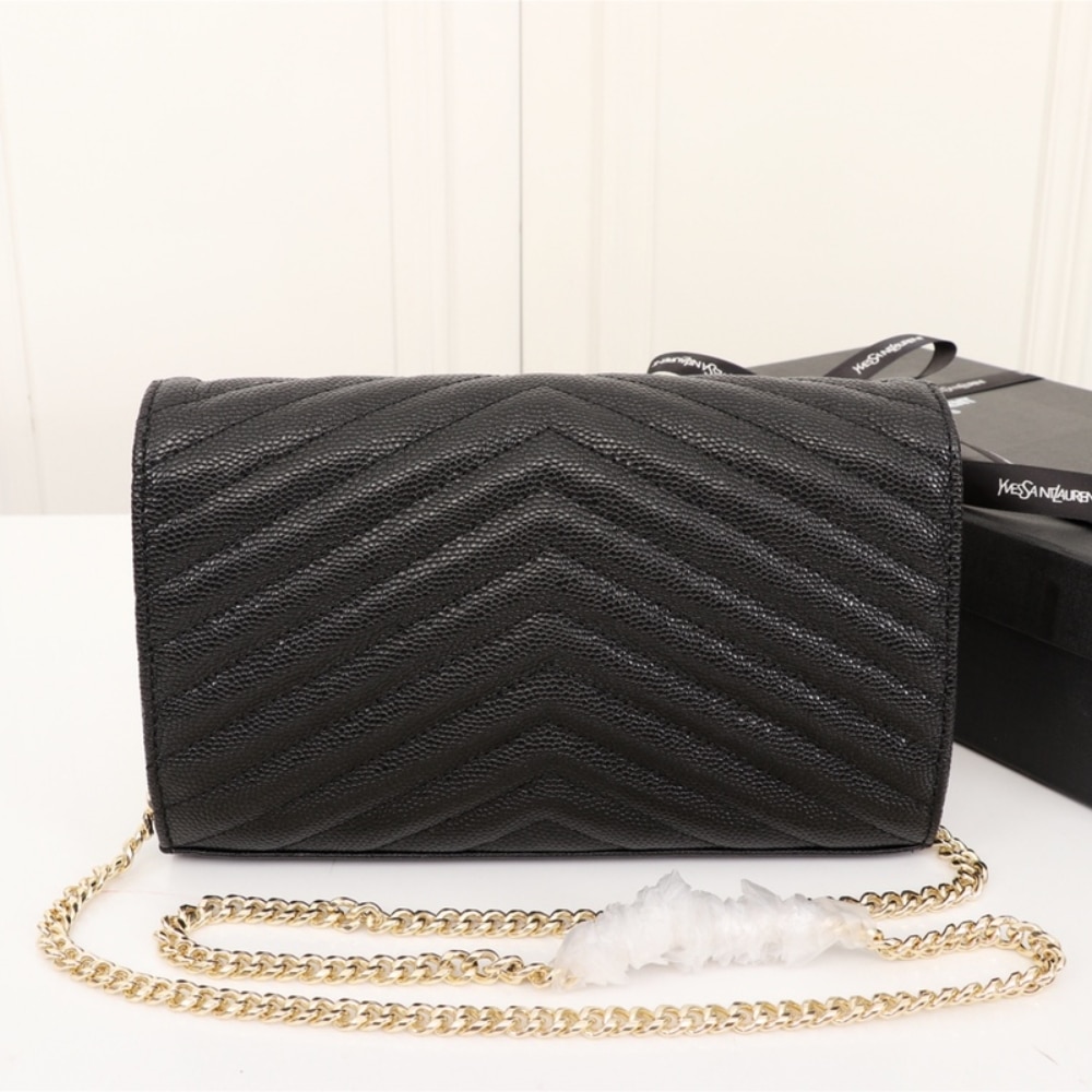 Saint Laurent Classic Cassandre Grain De Poudre Chain Wallet Black 22cm 377828BOW011000 - Image 4