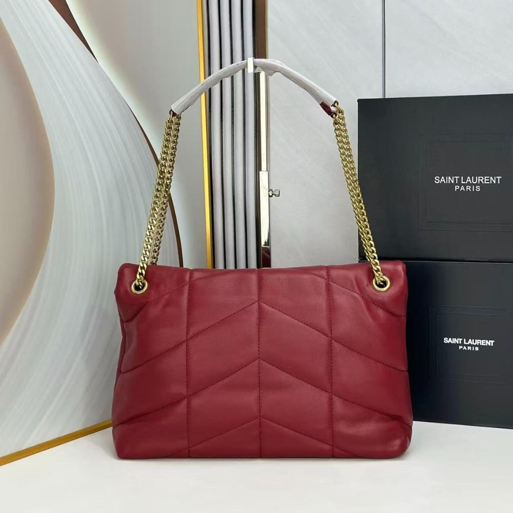 Saint Laurent Puffer Small In Leather Gold Hardware Red 29Cm - Image 4