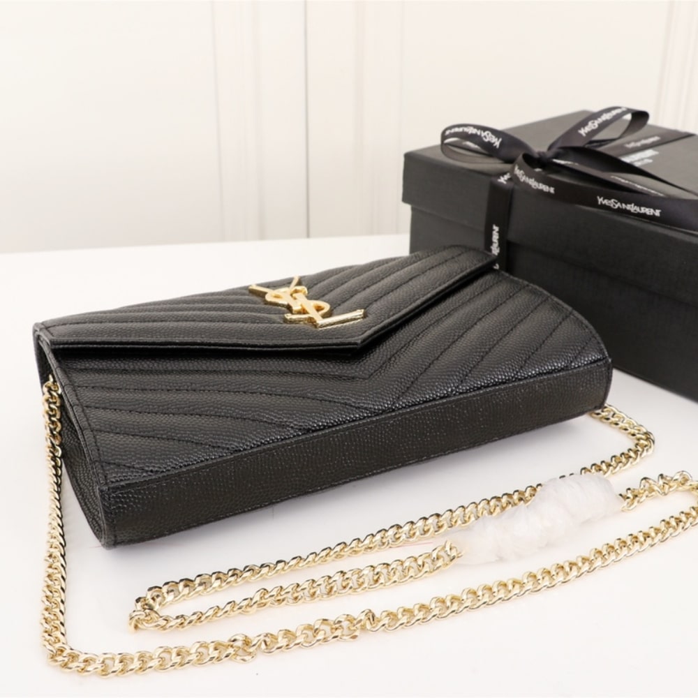 Saint Laurent Classic Cassandre Grain De Poudre Chain Wallet Black 22cm 377828BOW011000 - Image 6