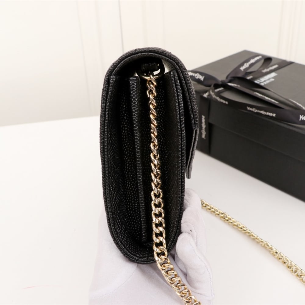 Saint Laurent Classic Cassandre Grain De Poudre Chain Wallet Black 22cm 377828BOW011000 - Image 7