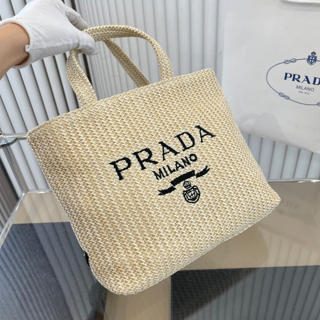 Prada Small Crochet Tote Bag Raffia In Natural Color 24Cm 1BG422 2C2T F0018 V OOL - Image 2