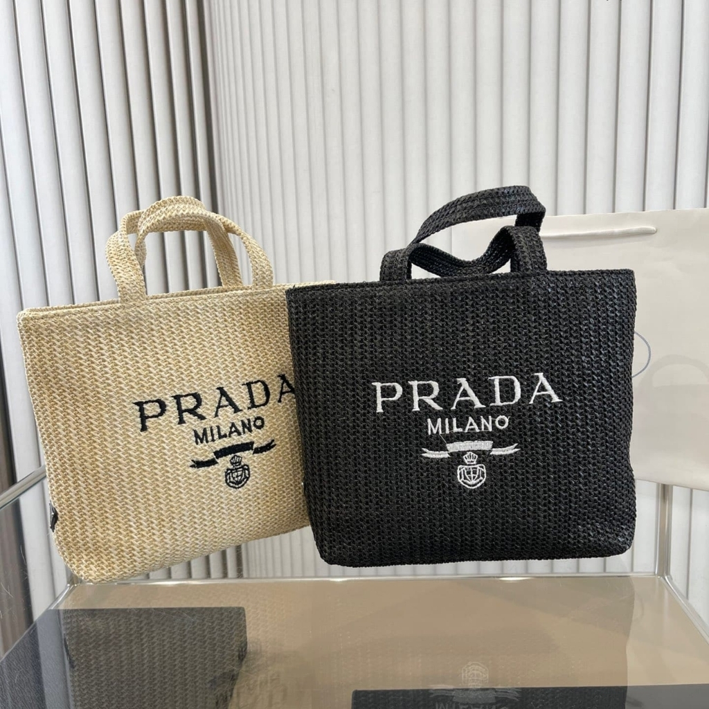 Prada Small Crochet Tote Bag Raffia In Natural Color 24Cm 1BG422 2C2T F0018 V OOL - Image 3