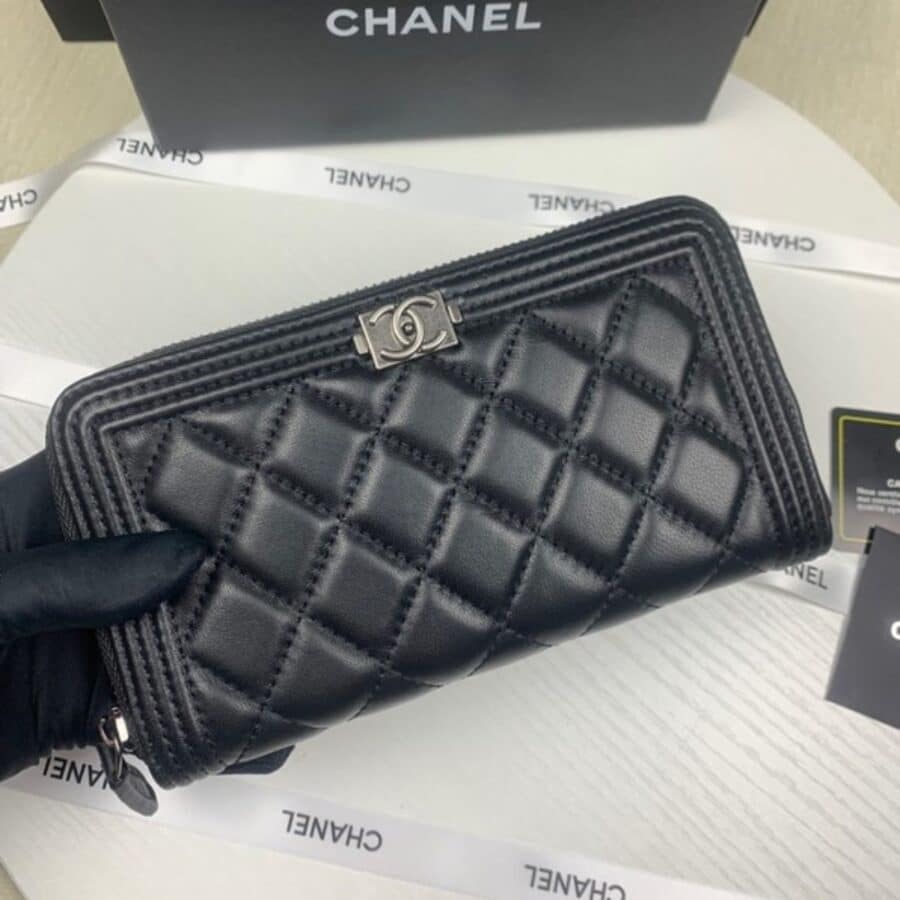 Alternative view of Chanel Boy Long Zipped Wallet Silver Hardware Black 19Cm