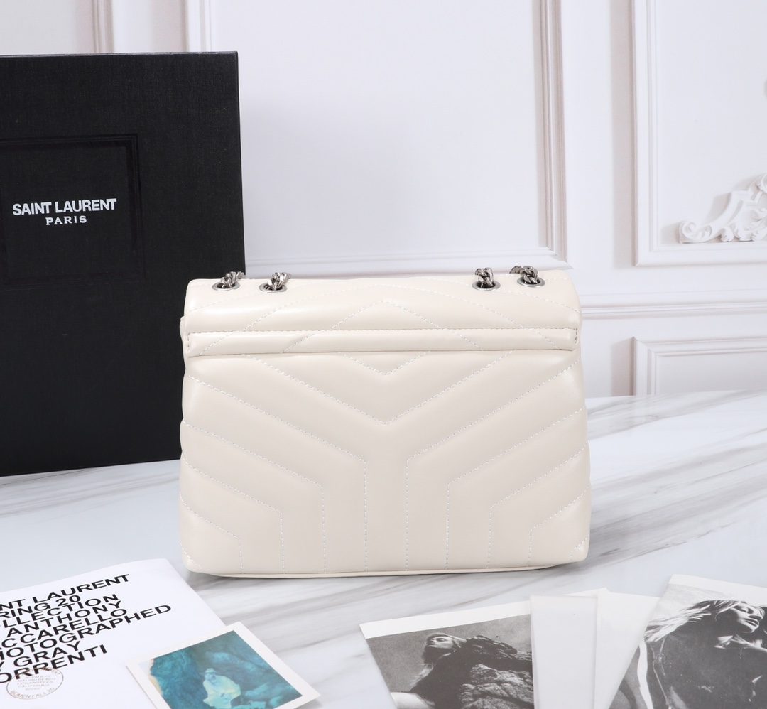 Saint Laurent Loulou Small Chain Bag In Matelassé Y Leather White Silver 23Cm 494699DV726 9207 - Image 8