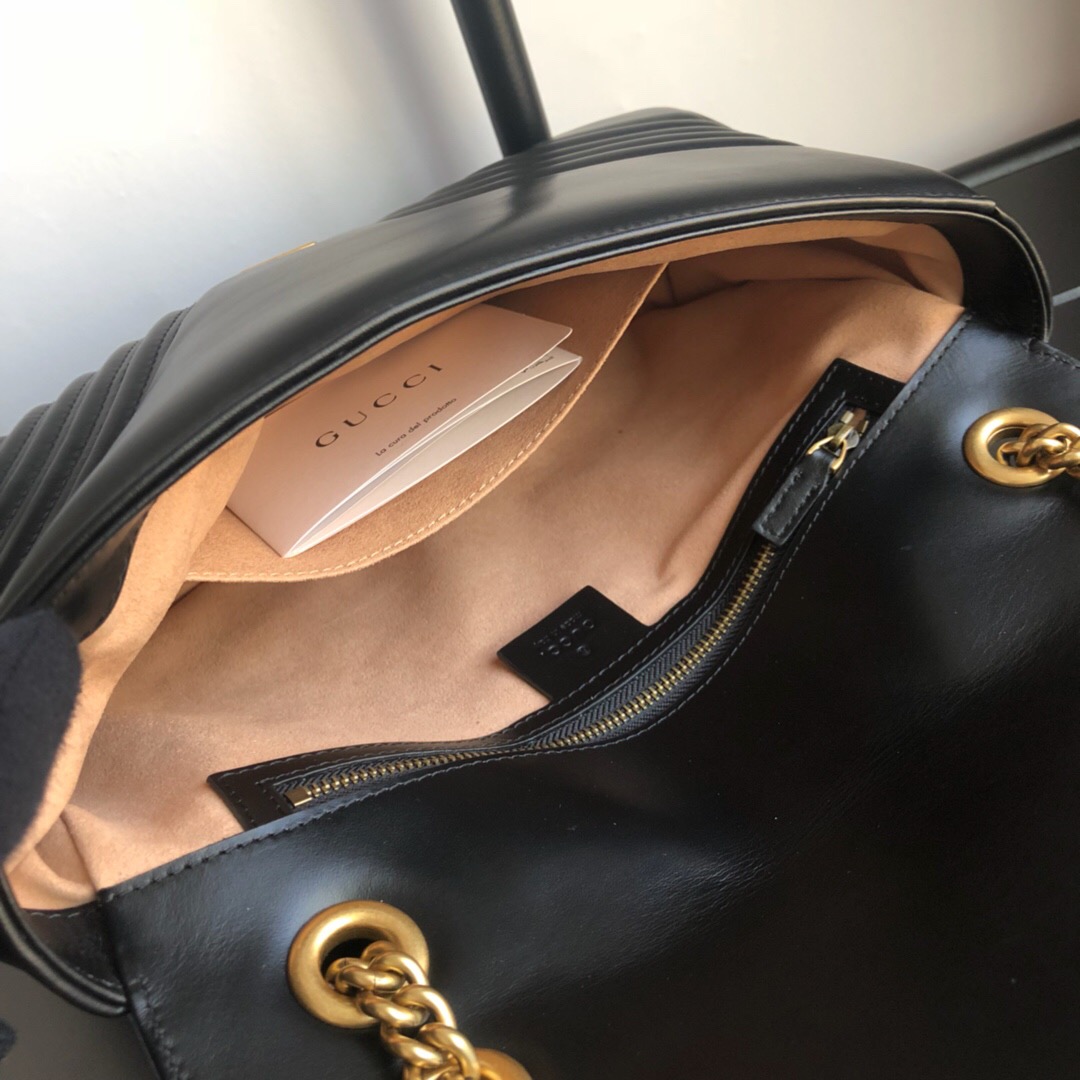 Gucci Marmont Medium Matelassé Shoulder Bag Black 26cm 443496 DTDIT 1000 - Image 8