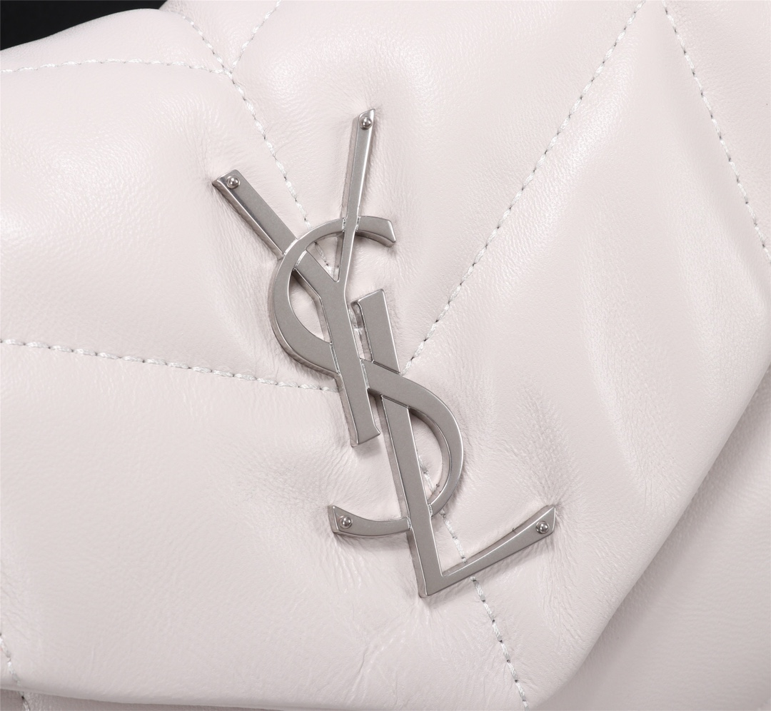 Saint Laurent Puffer Small In White Leather Silver Hardware 29cm - Image 4