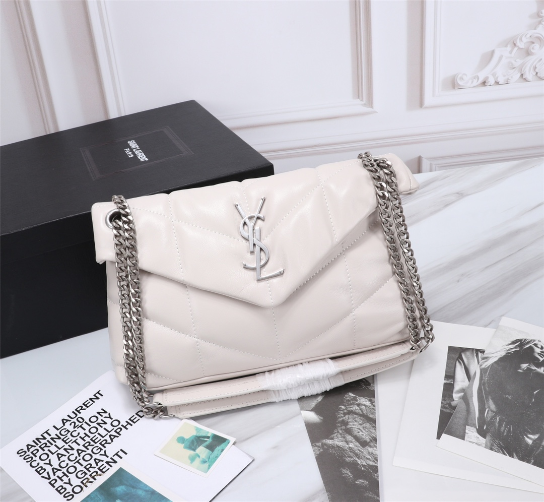 Saint Laurent Puffer Small In White Leather Silver Hardware 29cm - Image 2