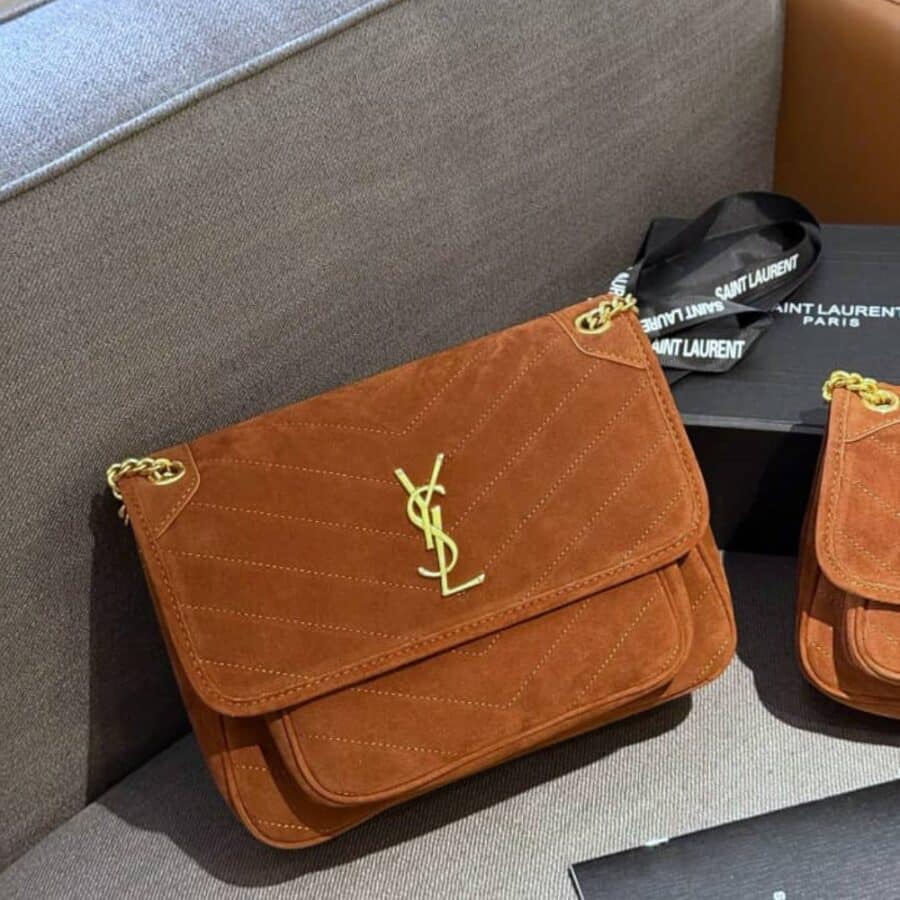 Alternative view of Saint Laurent Niki Baby Quilted Suede Chain Bag Brown 28cm