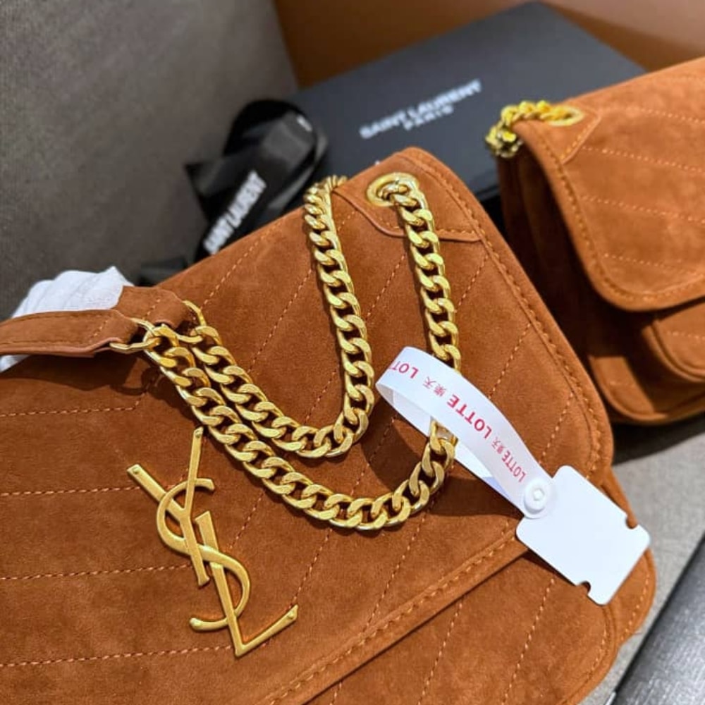 Saint Laurent Niki Baby Quilted Suede Chain Bag Brown 28cm - Image 6