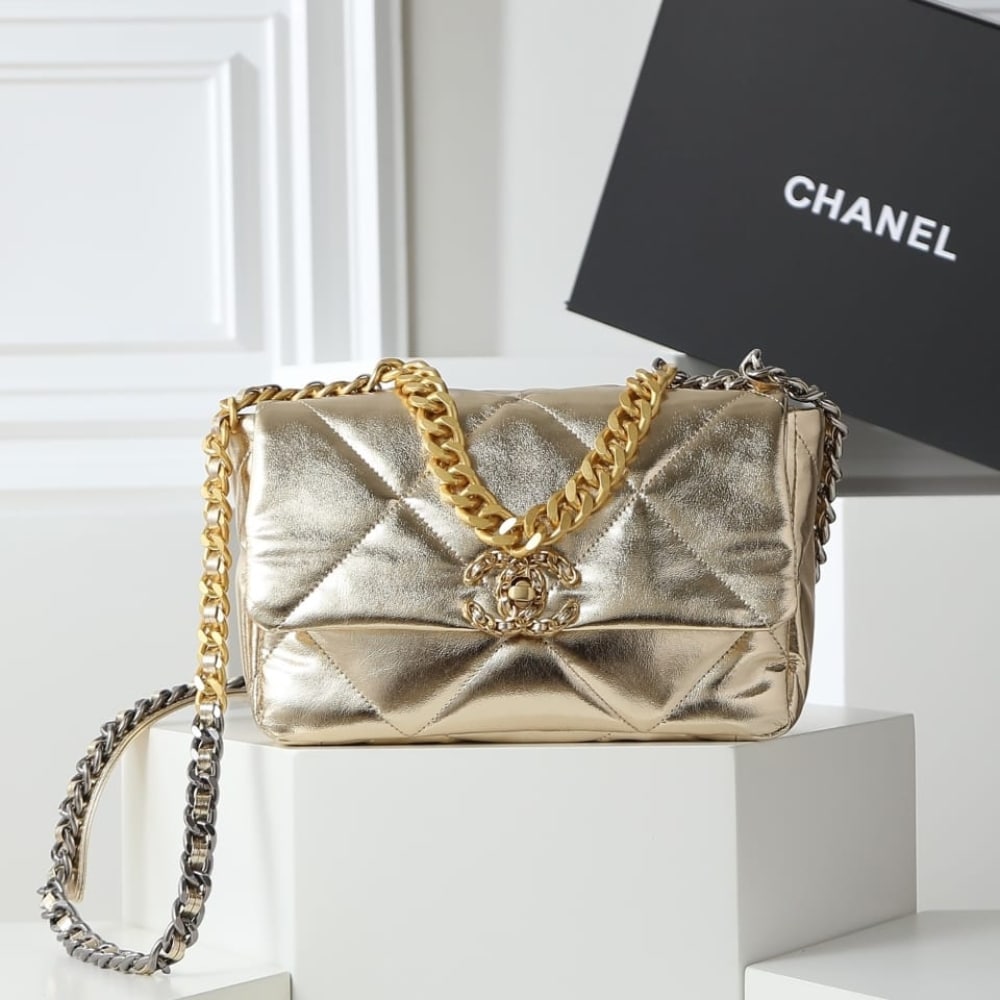 Chanel 19 Handbag Metallic Gold And Silver Tone 26Cm As1160 B05457 Nc293 - Image 2