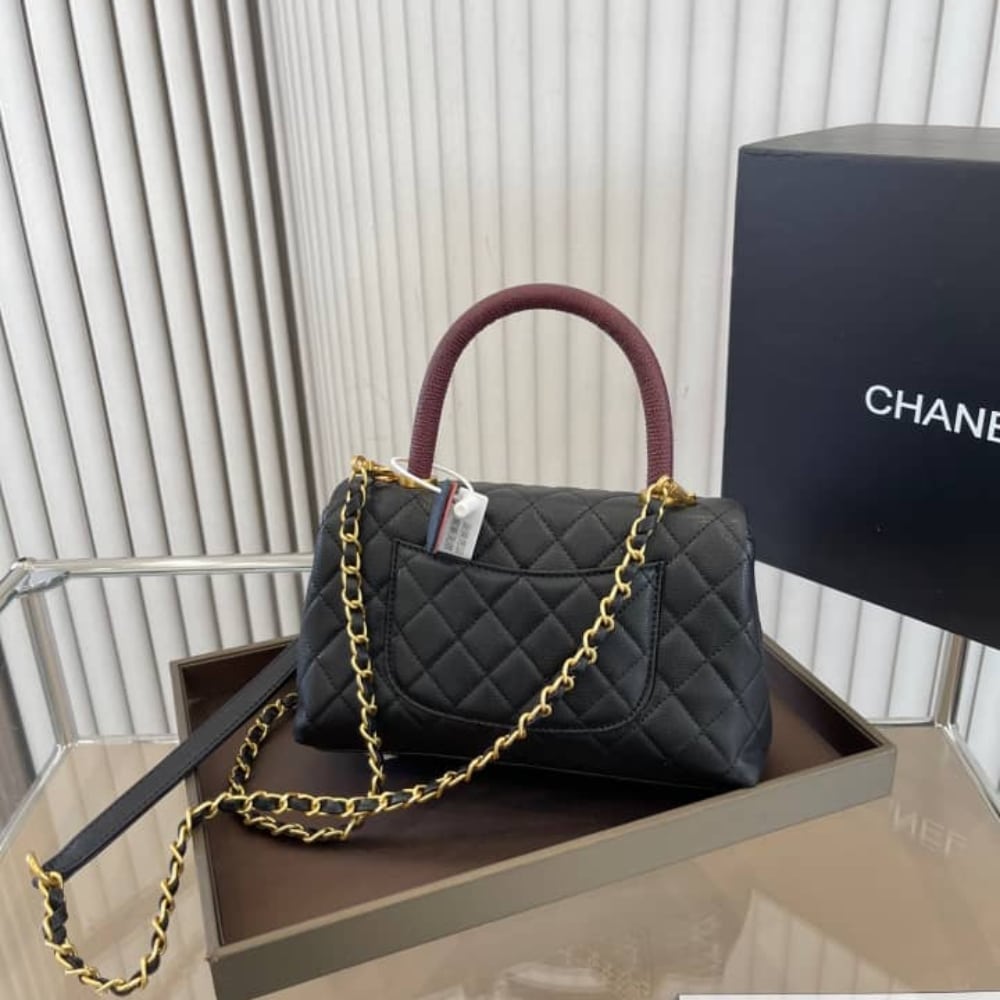 Chanel Coco Medium Grained Leather Top Handle Bag Black 23cm - Image 5