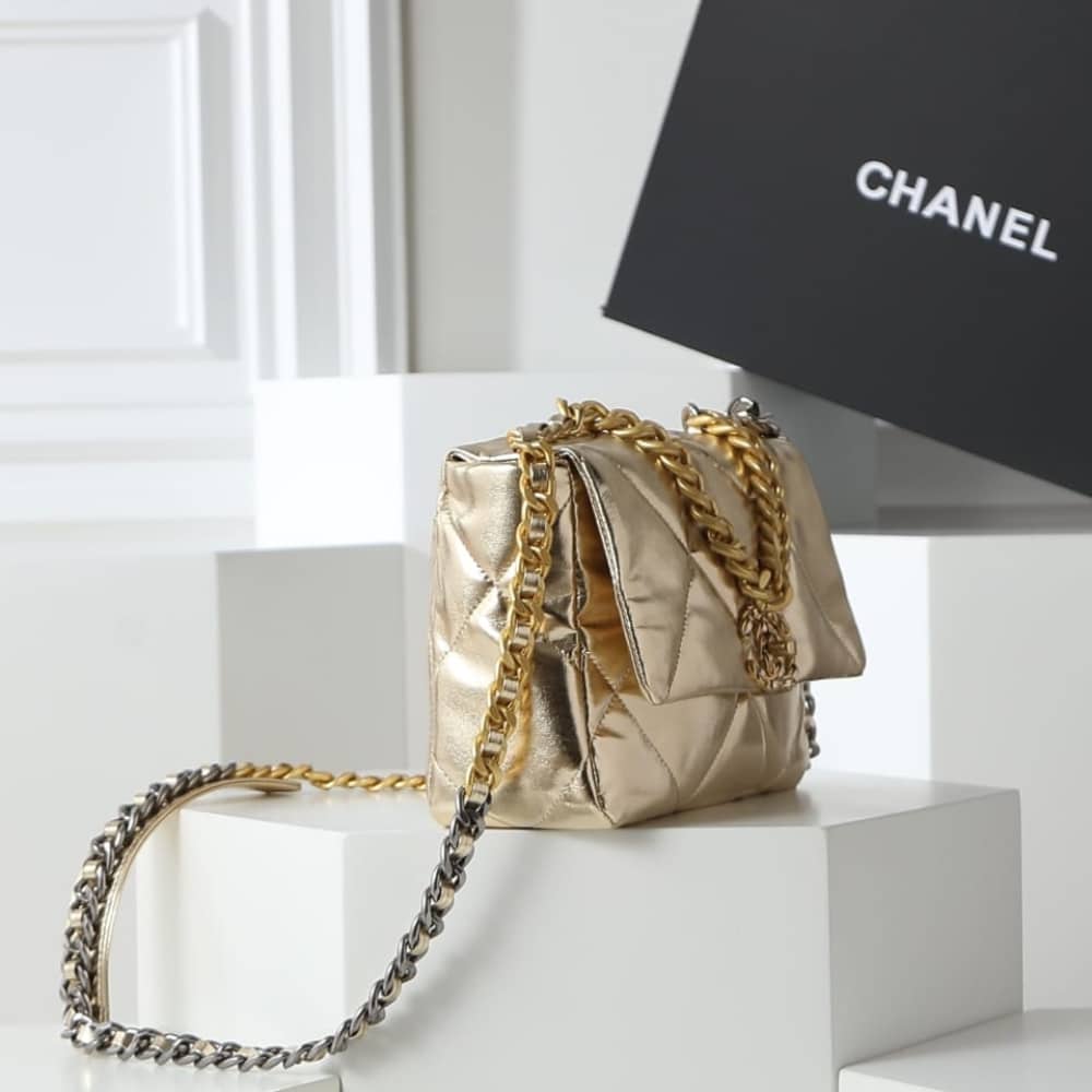 Chanel 19 Handbag Metallic Gold And Silver Tone 26Cm As1160 B05457 Nc293 - Image 3