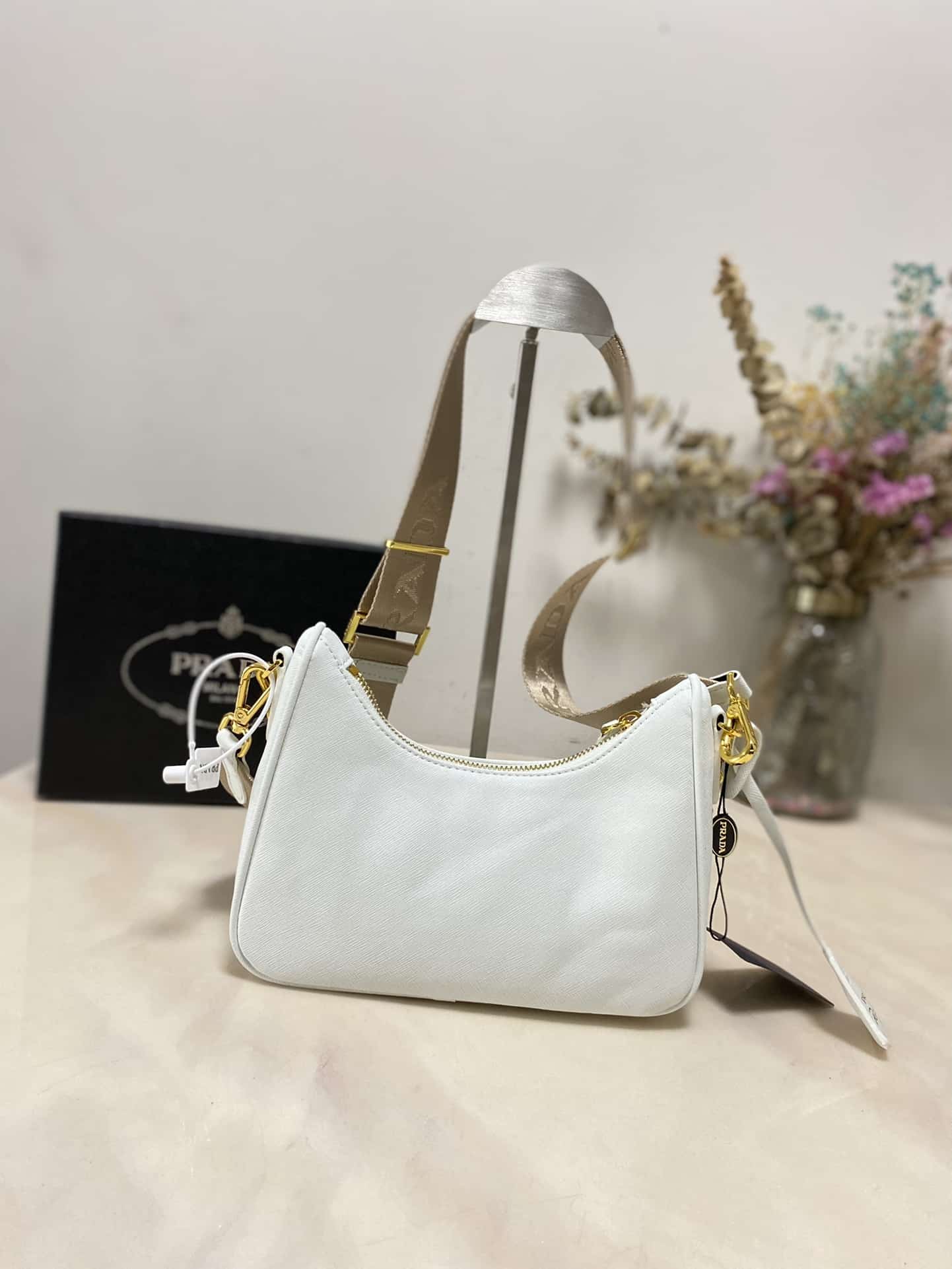 Prada Re Edition 2005 Saffiano Leather Bag White 22cm 1BH204 NZV F02EN V V2M - Image 7