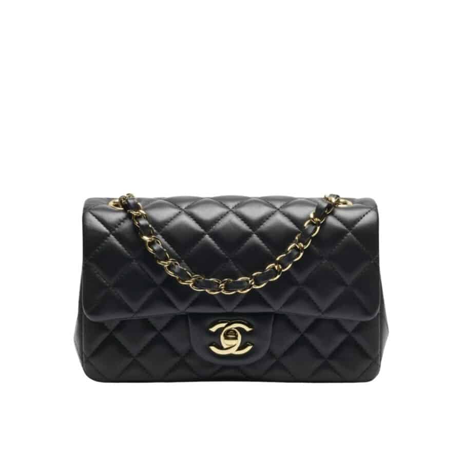 Chanel Mini Classic Handbag Gold Tone Metal Black 20Cm A69900 Y04059 94305
