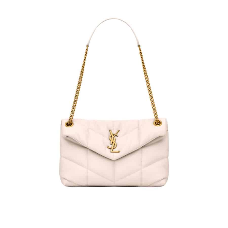 Saint Laurent Puffer Small In Leather Gold Hardware White 29Cm 5774761EL079207
