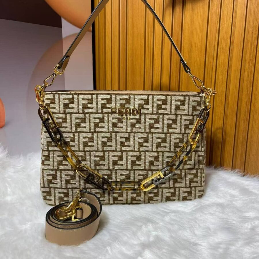 Alternative view of Fendi Olock Zip Dove Browntapestry Fabric Bag 8Br805Alfvf1Iqu