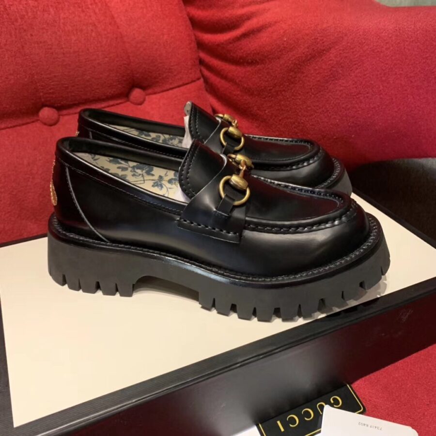 Alternative view of GUCCI WOMEN’S LEATHER LUG SOLE HORSEBIT LOAFERS BLACK 577236 DS800 1000