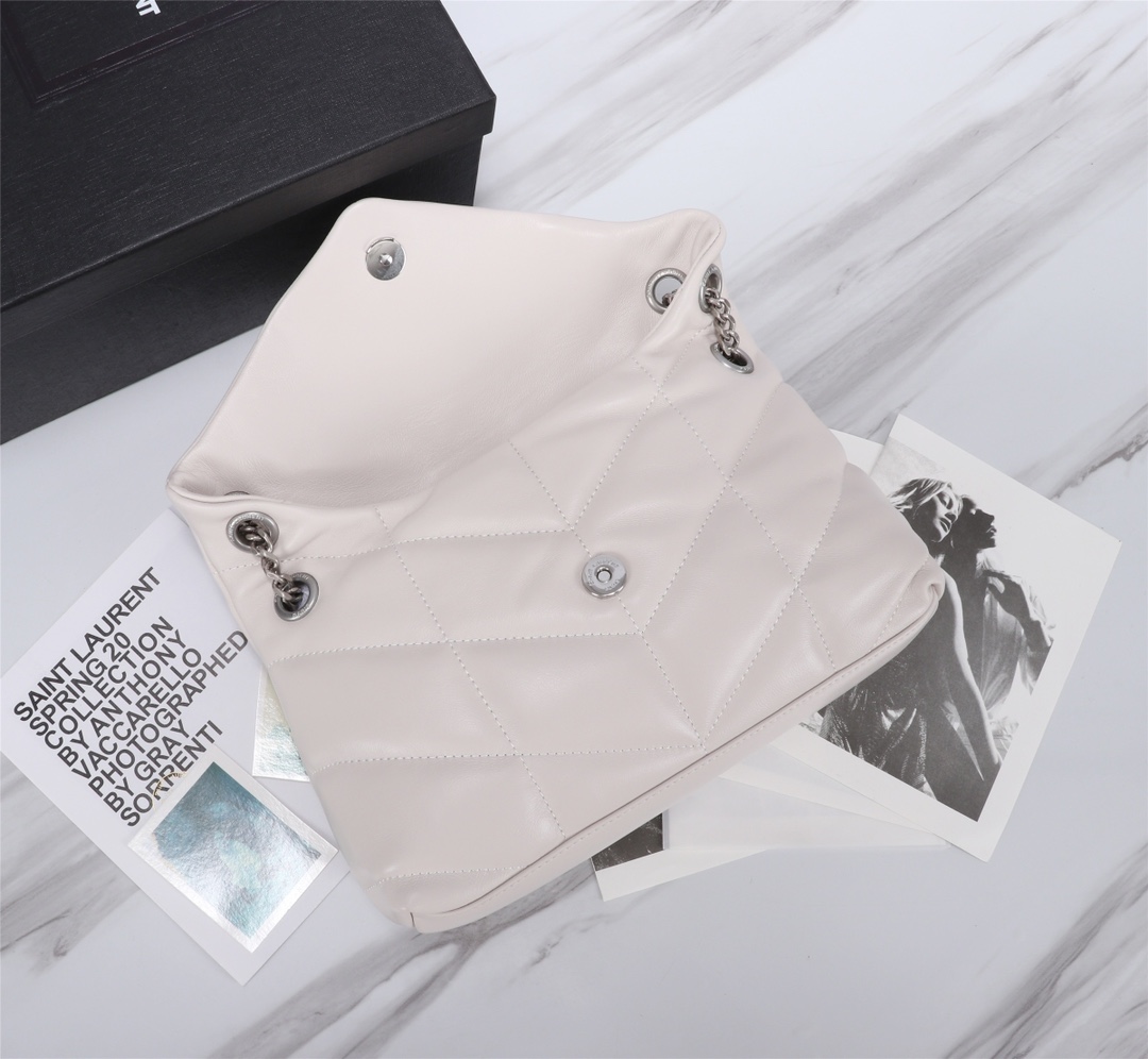 Saint Laurent Puffer Small In White Leather Silver Hardware 29cm - Image 5