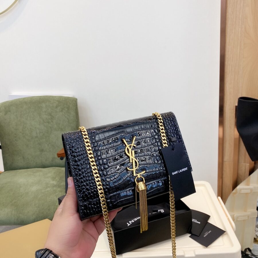 Alternative view of Saint Laurent Kate Medium With Tassel In Shiny Crocodile Embossed Leather Black 22Cm 354119Aaay14083