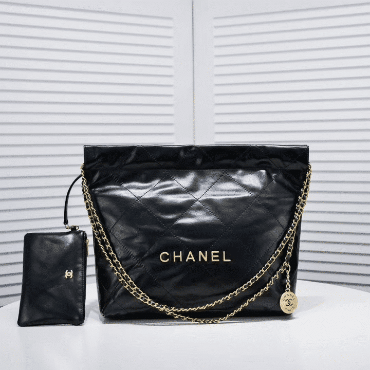 Chanel 22 Handbag Shiny And Gold Tone Metal Black 42Cm As3261 B19059 94305 - Image 2