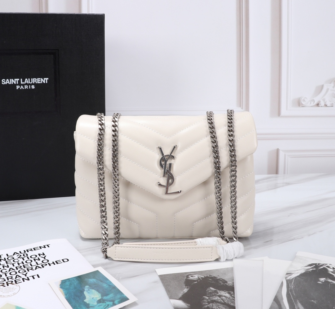 Saint Laurent Loulou Small Chain Bag In Matelassé Y Leather White Silver 23Cm 494699DV726 9207 - Image 2