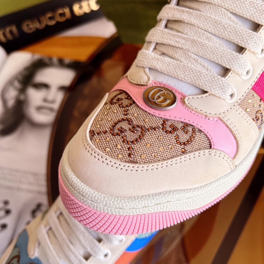 Alternative view of Gucci Women's Screener Sneaker With Crystals Pink 677423 9SFR0 25