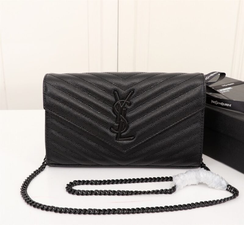 Alternative view of Saint Laurent Cassandre Matelassé Chain Wallet In Grain De Poudre Embossed Black Noir 22Cm 377828Bow081000
