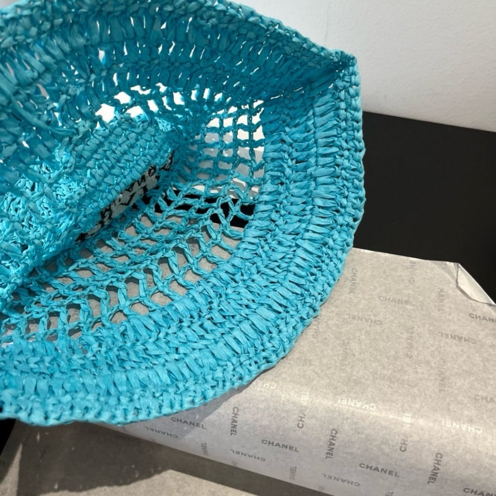 Prada Crochet Bucket Hat Raffia Blue 1HC137 2A2T F0076 - Image 4
